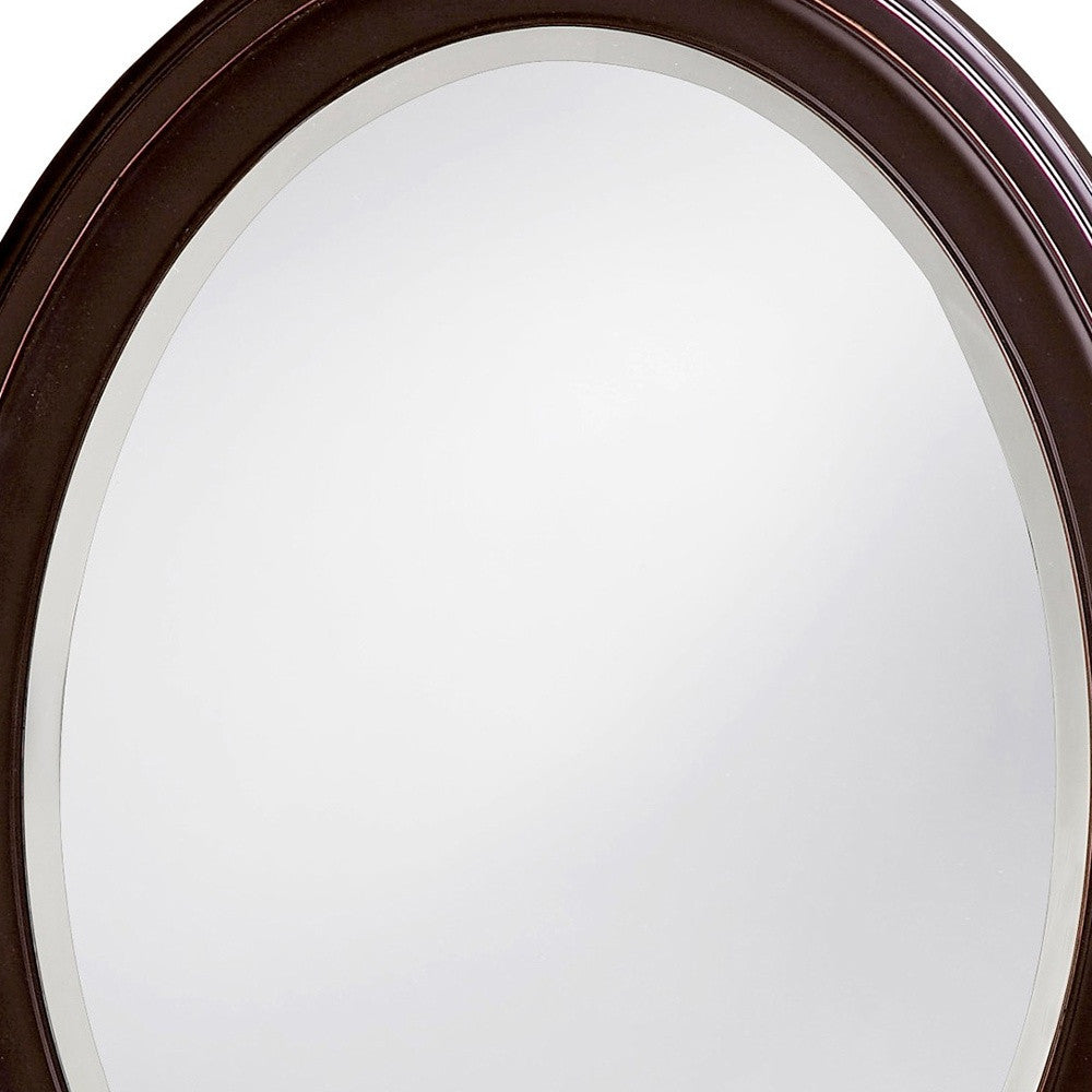 Oval Oil Rubbed Bronze Mirror With Wooden Grooves Frame