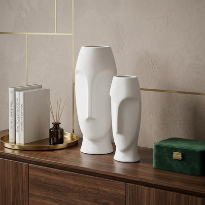 Set of Two Ceramic White Cylinder Table Vases HomeRoots