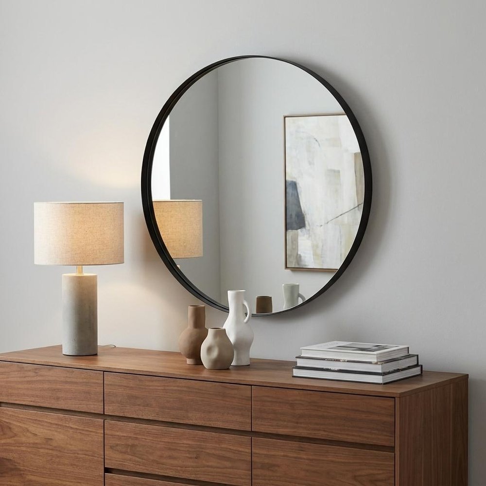 36" Black Round Framed Accent Mirror HomeRoots