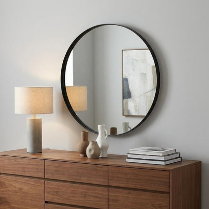 36" Black Round Framed Accent Mirror HomeRoots