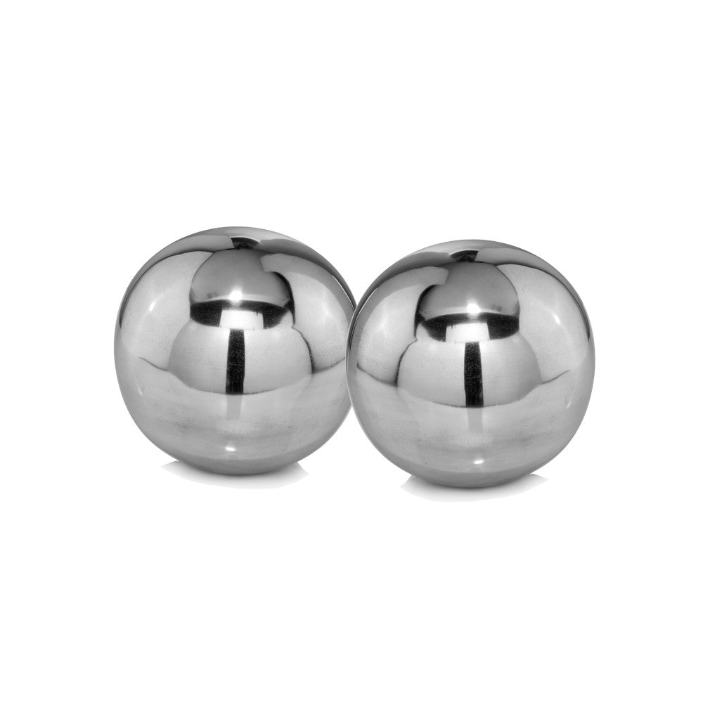 Set of Two Silver Buffed Aluminum Decorative Orb Tabletop Sculpture