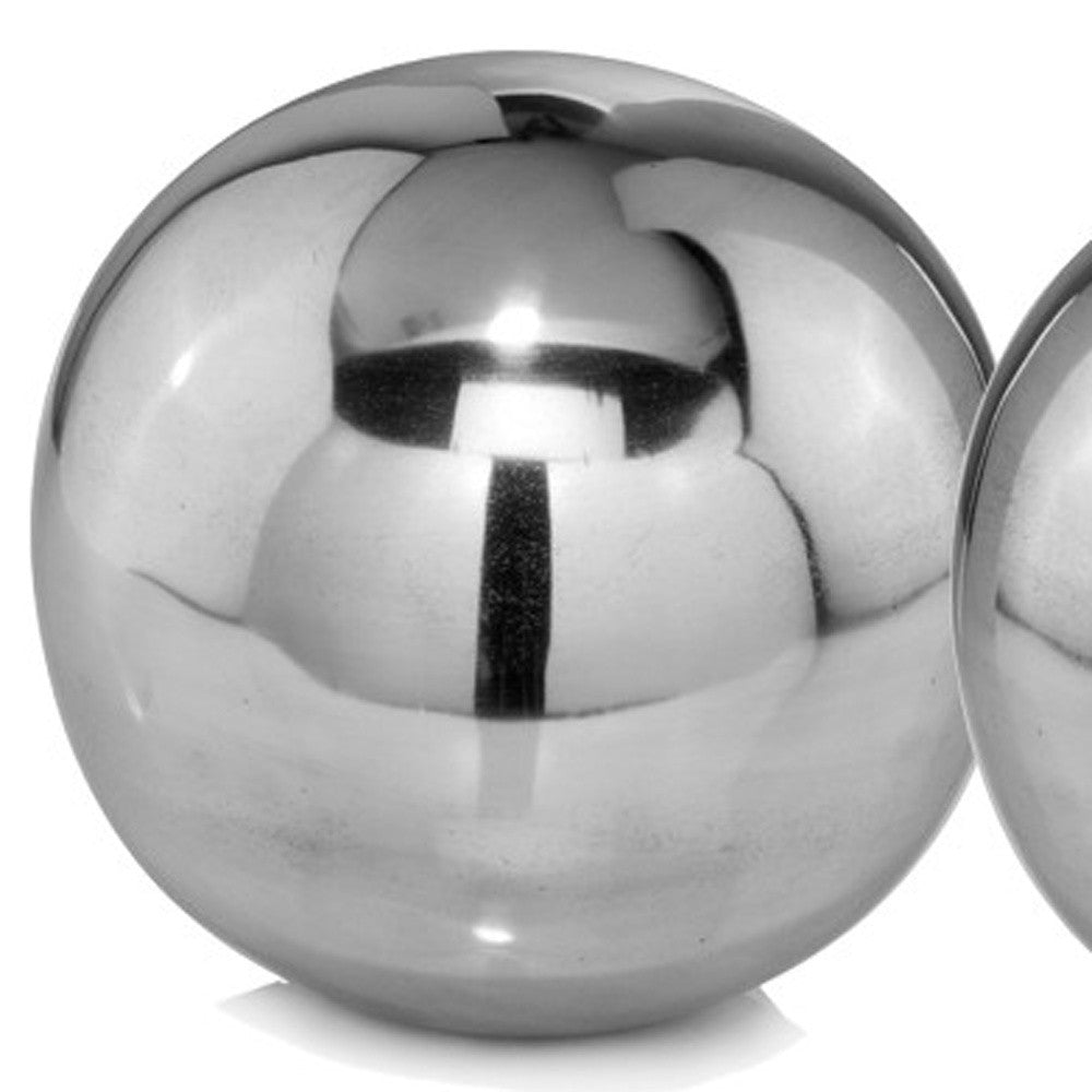 Set of Two Silver Buffed Aluminum Decorative Orb Tabletop Sculpture