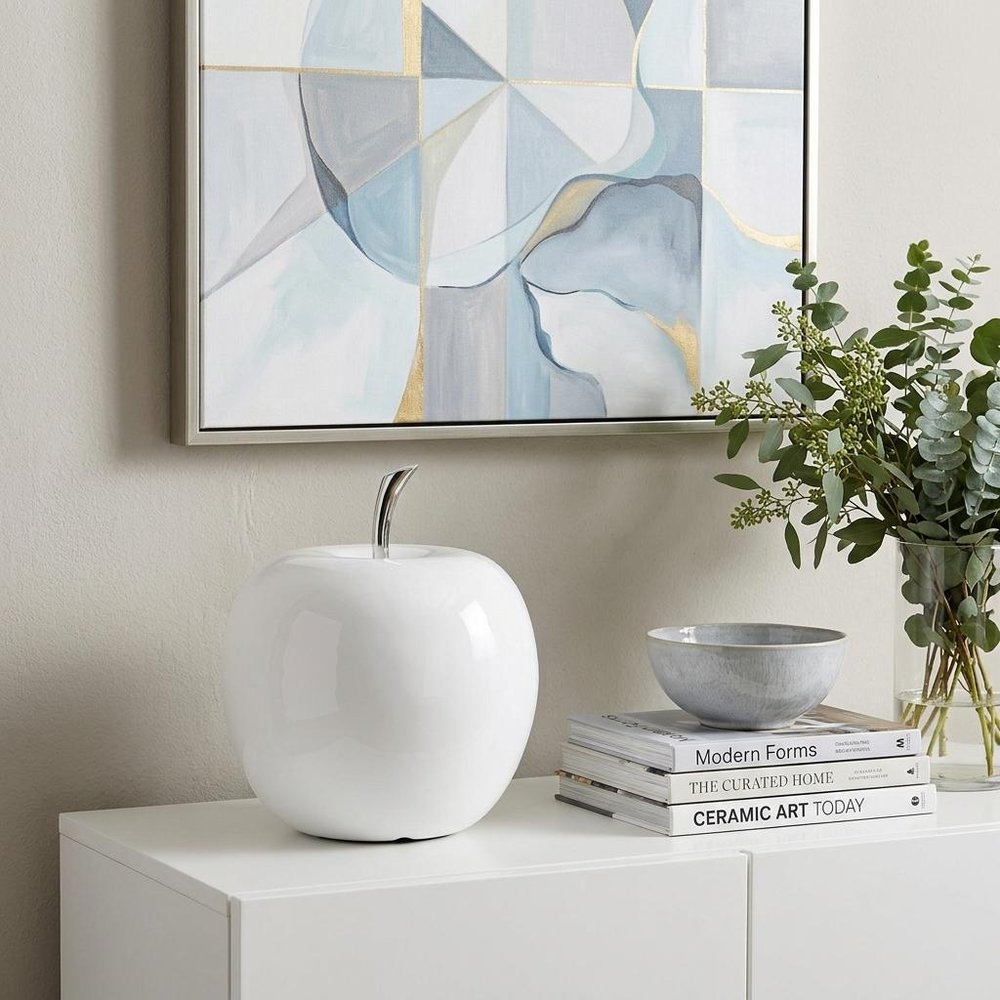13" White Aluminum Decorative Apple Tabletop Sculpture HomeRoots