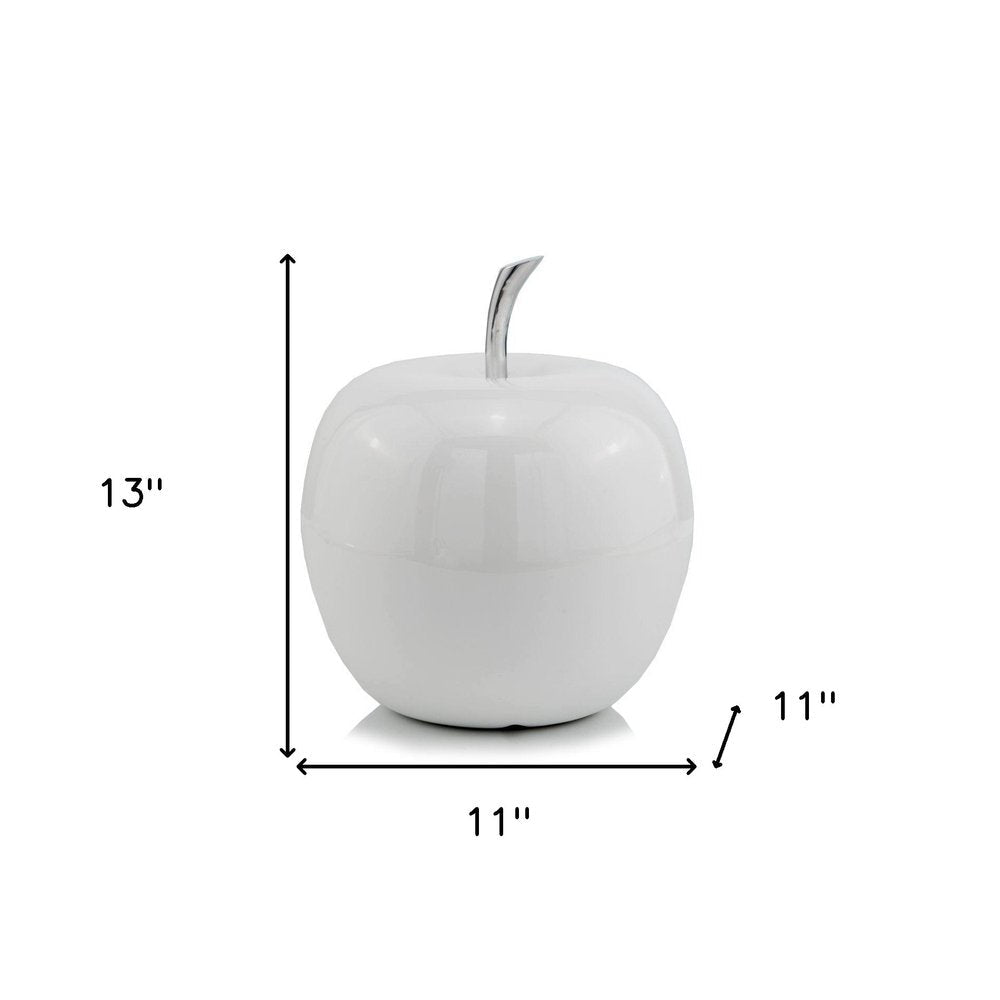 13" White Aluminum Decorative Apple Tabletop Sculpture HomeRoots