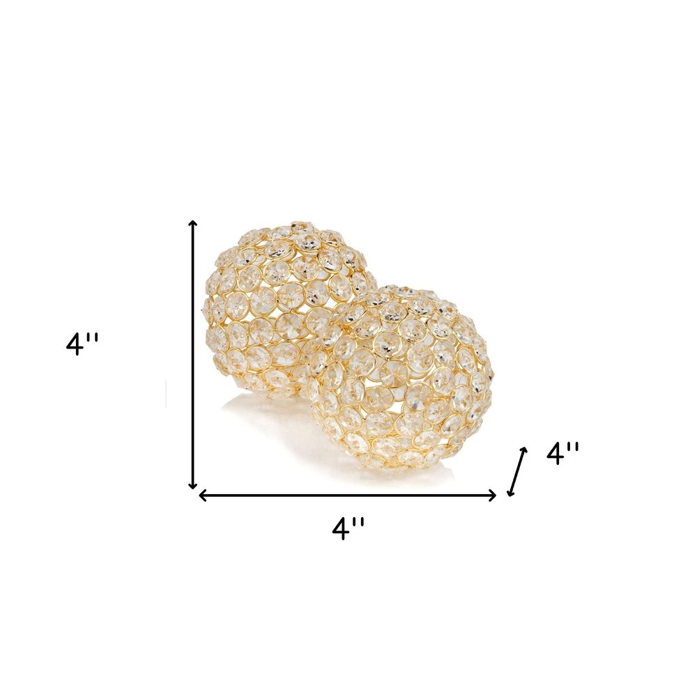 Set Of 2  4" Polished Spheres In Brilliant Shiny Luster Finished And Golden Frame HomeRoots