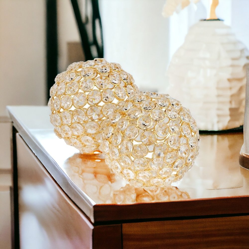Set Of 2  4" Polished Spheres In Brilliant Shiny Luster Finished And Golden Frame HomeRoots