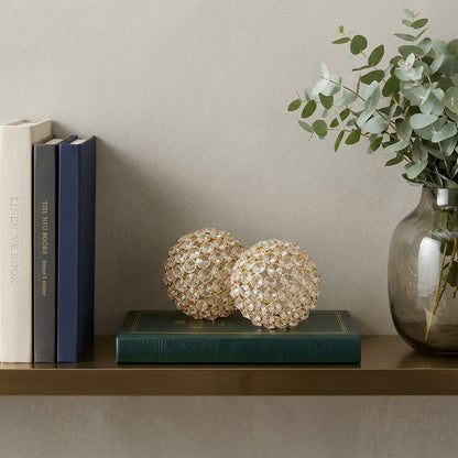 Set Of 2  4" Polished Spheres In Brilliant Shiny Luster Finished And Golden Frame HomeRoots