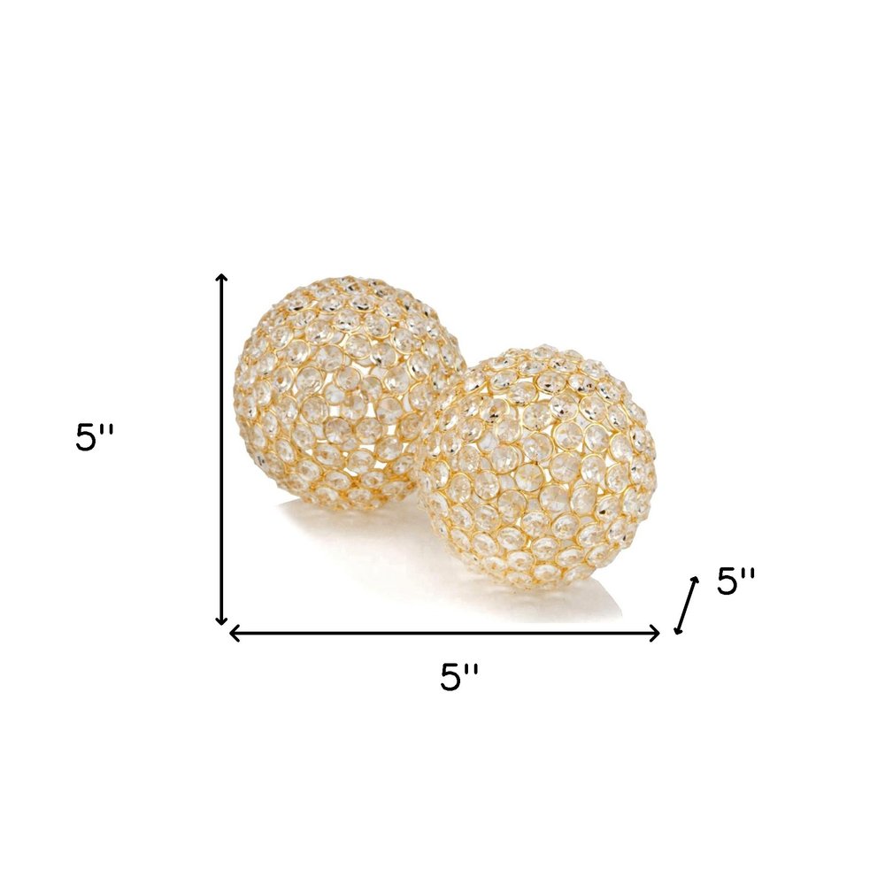 Set Of 2  4" Polished Spheres In Brilliant Shiny Luster Finished And Golden Frame HomeRoots