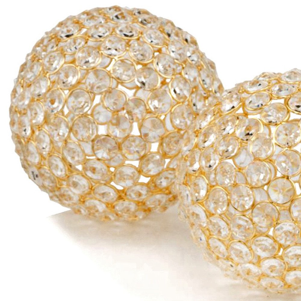 Set Of 2  4" Polished Spheres In Brilliant Shiny Luster Finished And Golden Frame HomeRoots