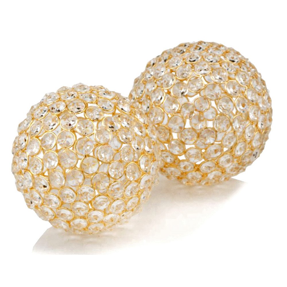 Set Of 2  4" Polished Spheres In Brilliant Shiny Luster Finished And Golden Frame HomeRoots