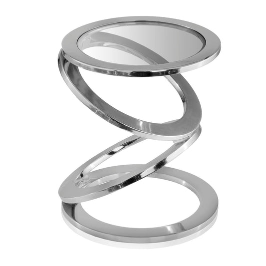 17" Silver And Clear Glass and Aluminum Round Abstract End Table HomeRoots