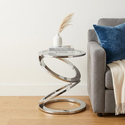 17" Silver And Clear Glass and Aluminum Round Abstract End Table HomeRoots