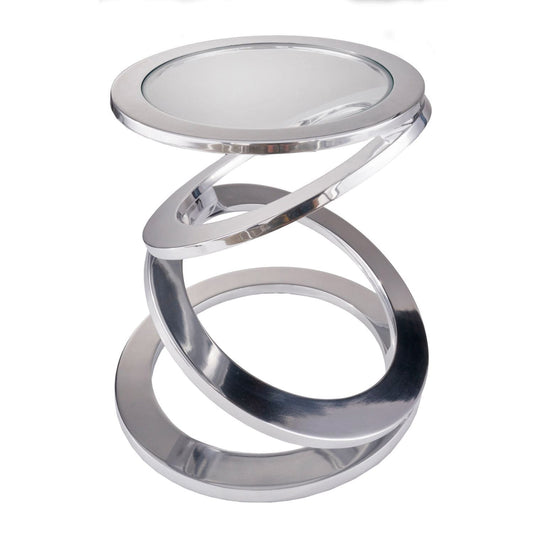 17" Silver And Clear Glass and Aluminum Round Abstract End Table HomeRoots