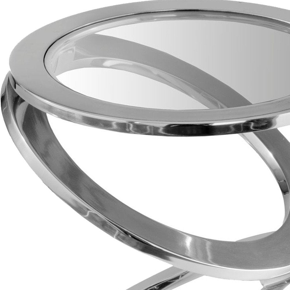 17" Silver And Clear Glass and Aluminum Round Abstract End Table HomeRoots