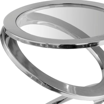 17" Silver And Clear Glass and Aluminum Round Abstract End Table HomeRoots