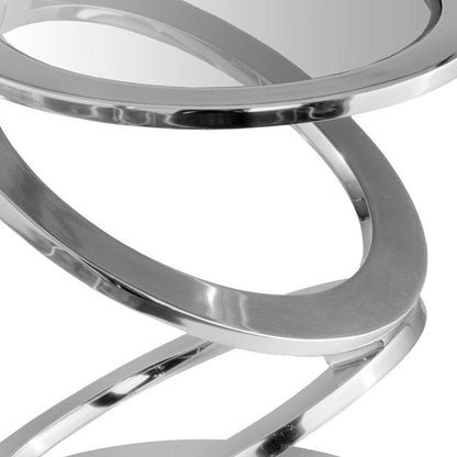 17" Silver And Clear Glass and Aluminum Round Abstract End Table HomeRoots