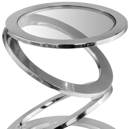 17" Silver And Clear Glass and Aluminum Round Abstract End Table HomeRoots