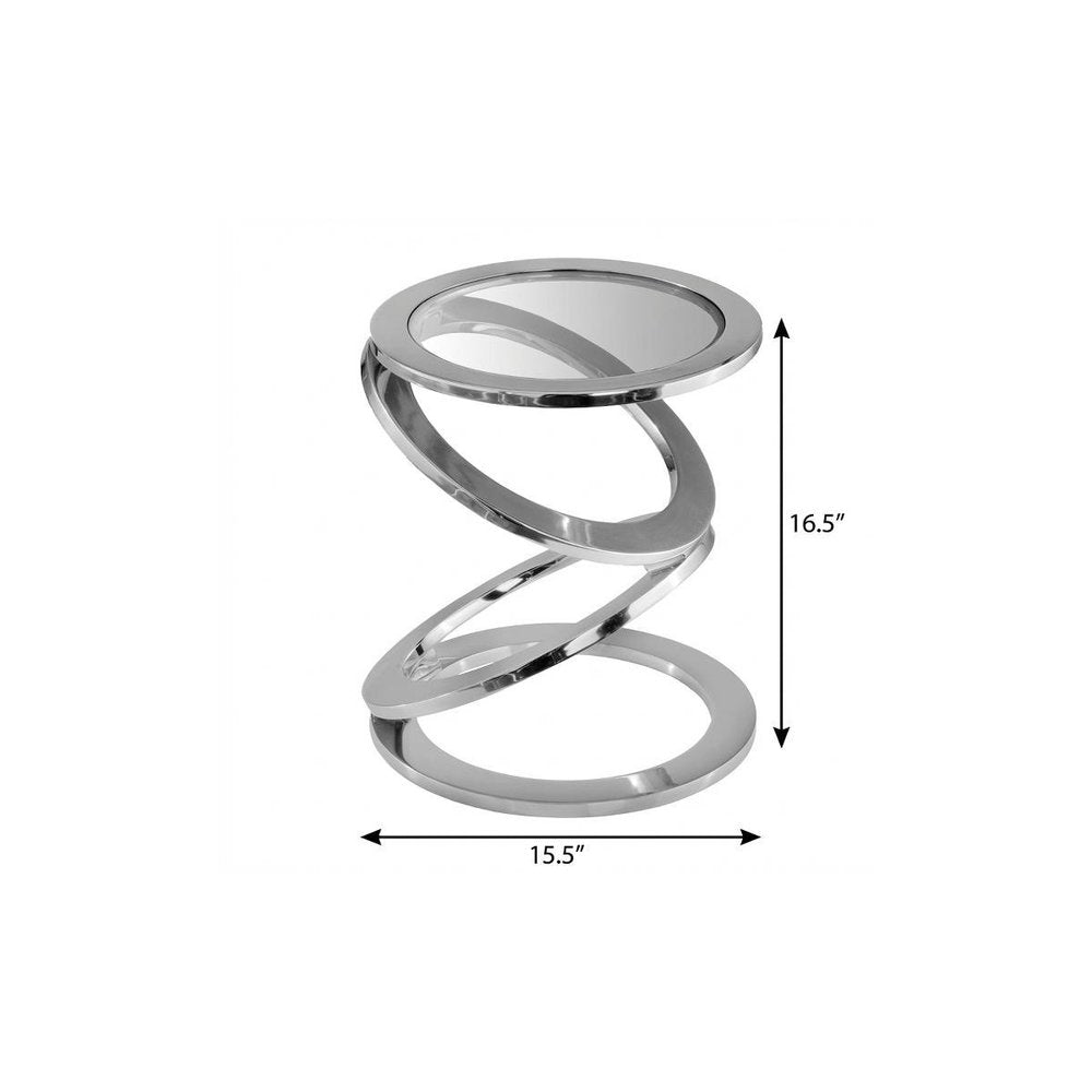 17" Silver And Clear Glass and Aluminum Round Abstract End Table HomeRoots