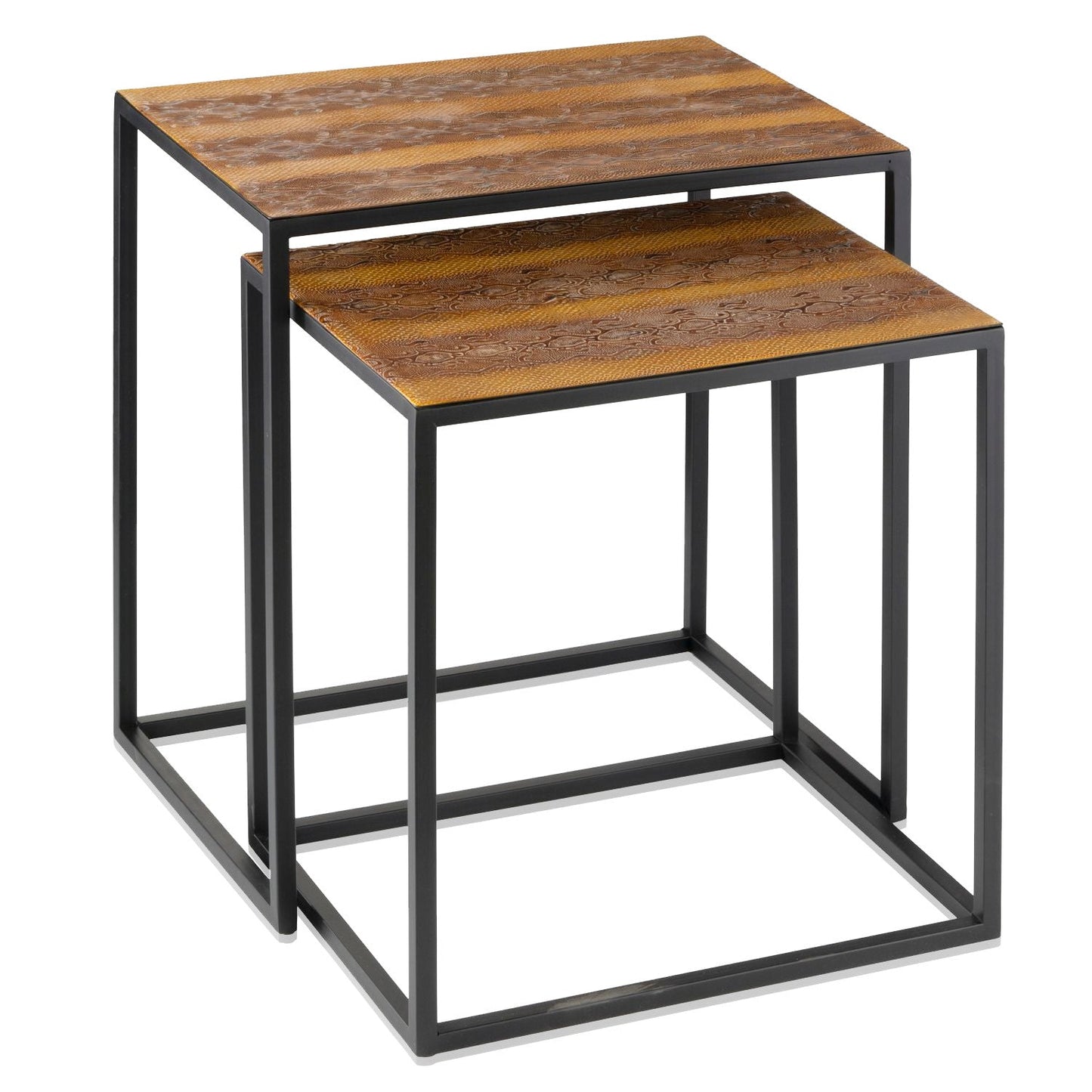 Set of Two Brown and Black Metal And Faux Snake Leather Nesting End Tables HomeRoots