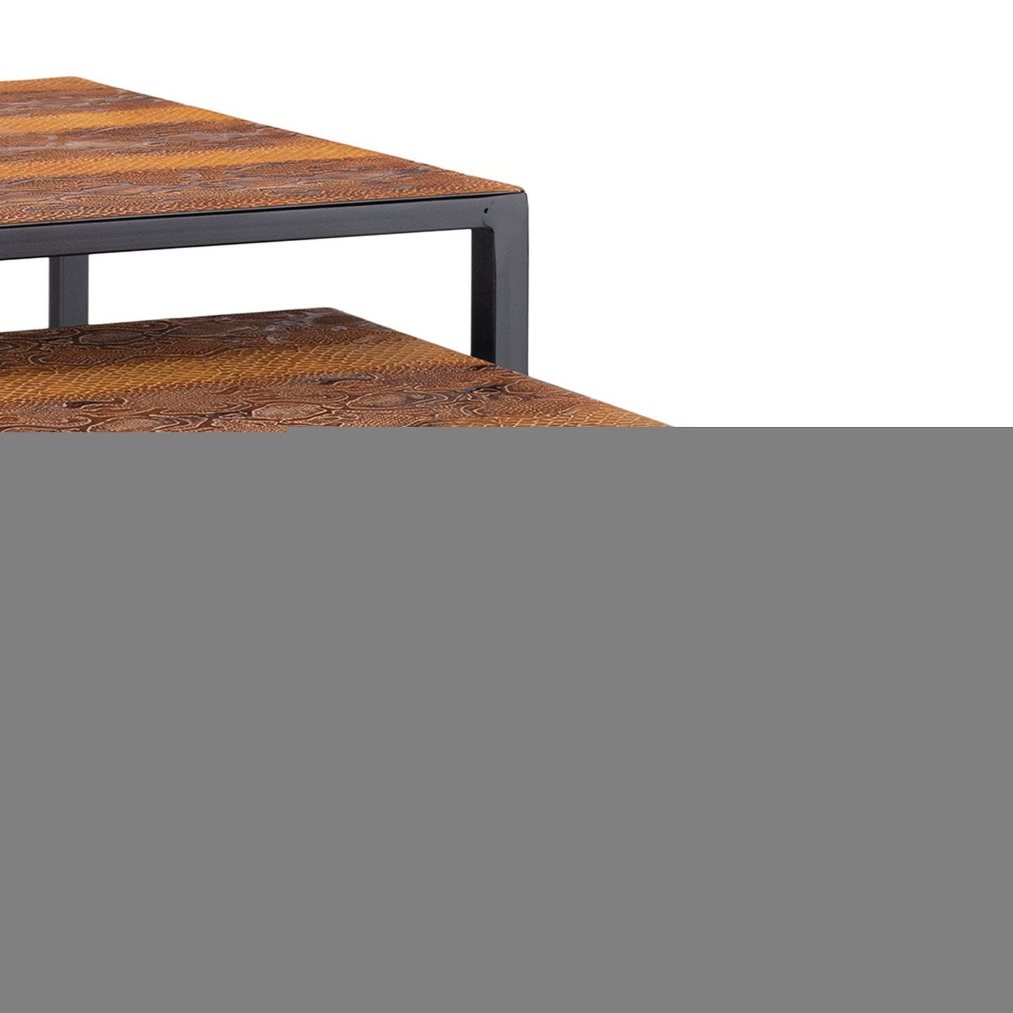 Set of Two Brown and Black Metal And Faux Snake Leather Nesting End Tables HomeRoots