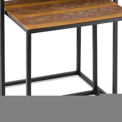 Set of Two Brown and Black Metal And Faux Snake Leather Nesting End Tables HomeRoots