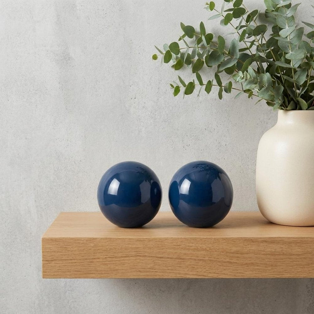 Set Of 2 Blue Aluminum Decorative Spheres 3' HomeRoots