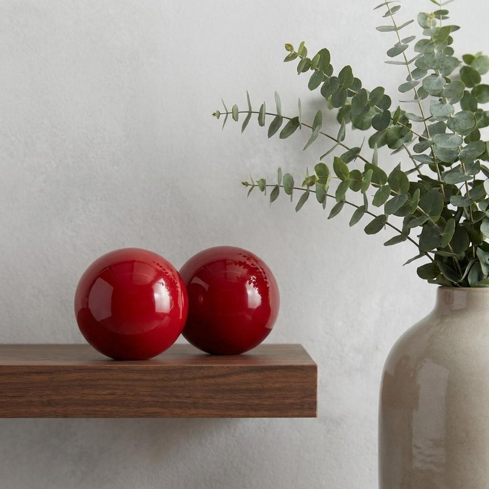 Set of Two 3" Red Aluminum Decorative Orbs HomeRoots