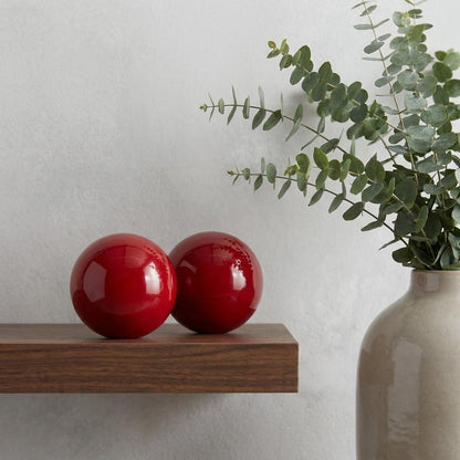 Set of Two 3" Red Aluminum Decorative Orbs HomeRoots