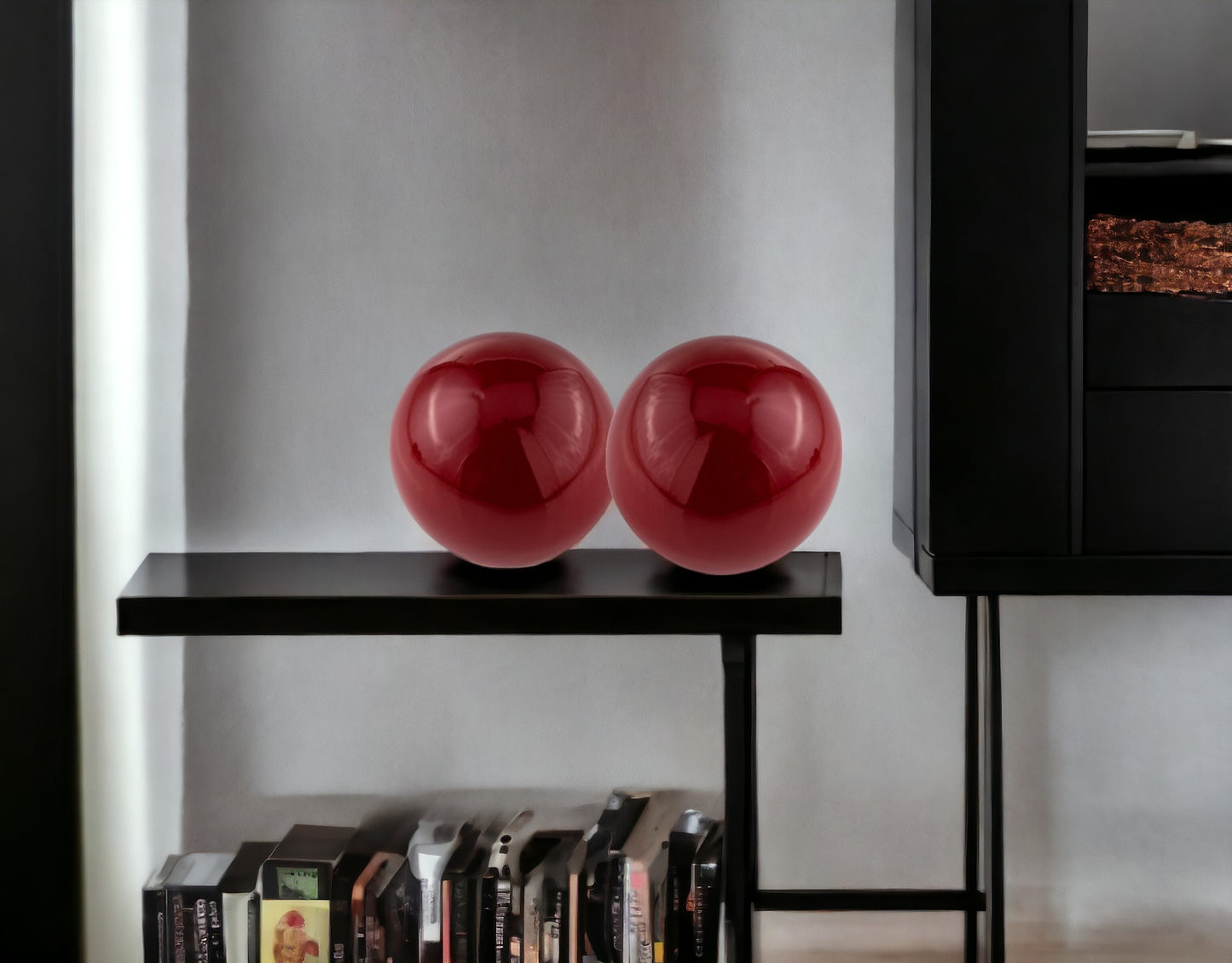 Set of Two 3" Red Aluminum Decorative Orbs