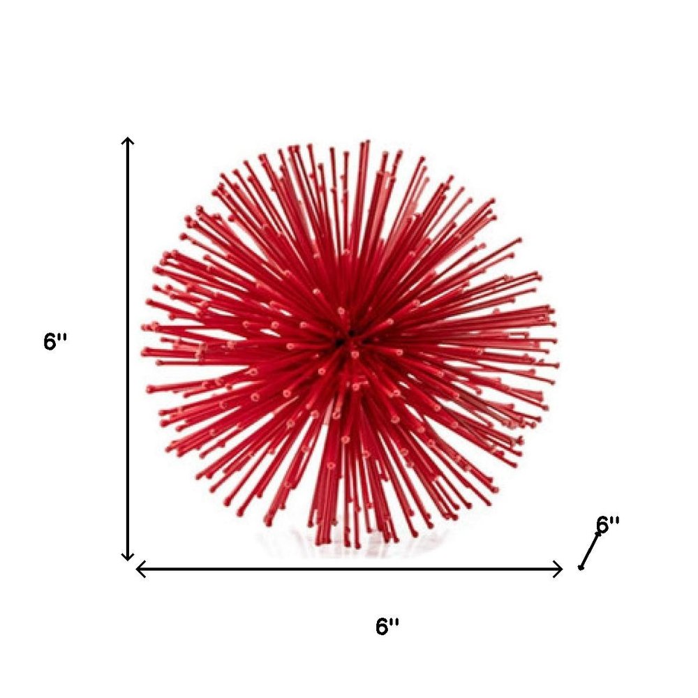 Set of Two Red Iron Decorative Spiky Sphere Tabletop Sculpture HomeRoots
