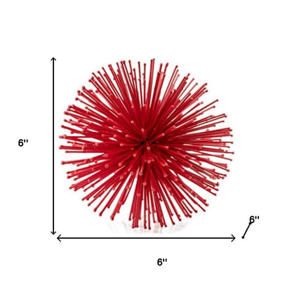 Set of Two Red Iron Decorative Spiky Sphere Tabletop Sculpture HomeRoots