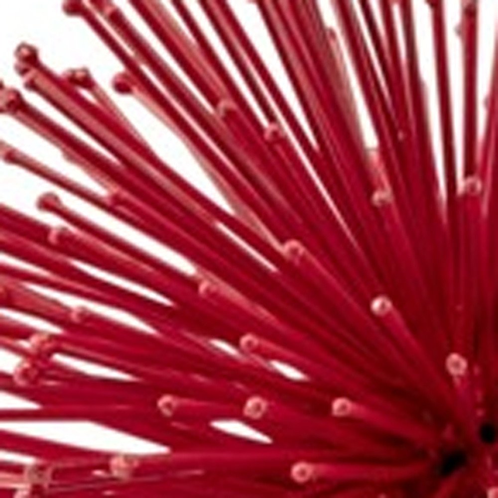 Set of Two Red Iron Decorative Spiky Sphere Tabletop Sculpture HomeRoots