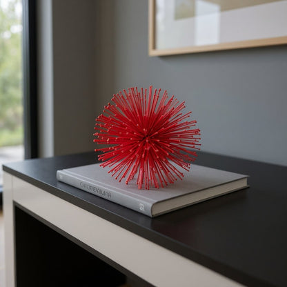 Set of Two Red Iron Decorative Spiky Sphere Tabletop Sculpture HomeRoots