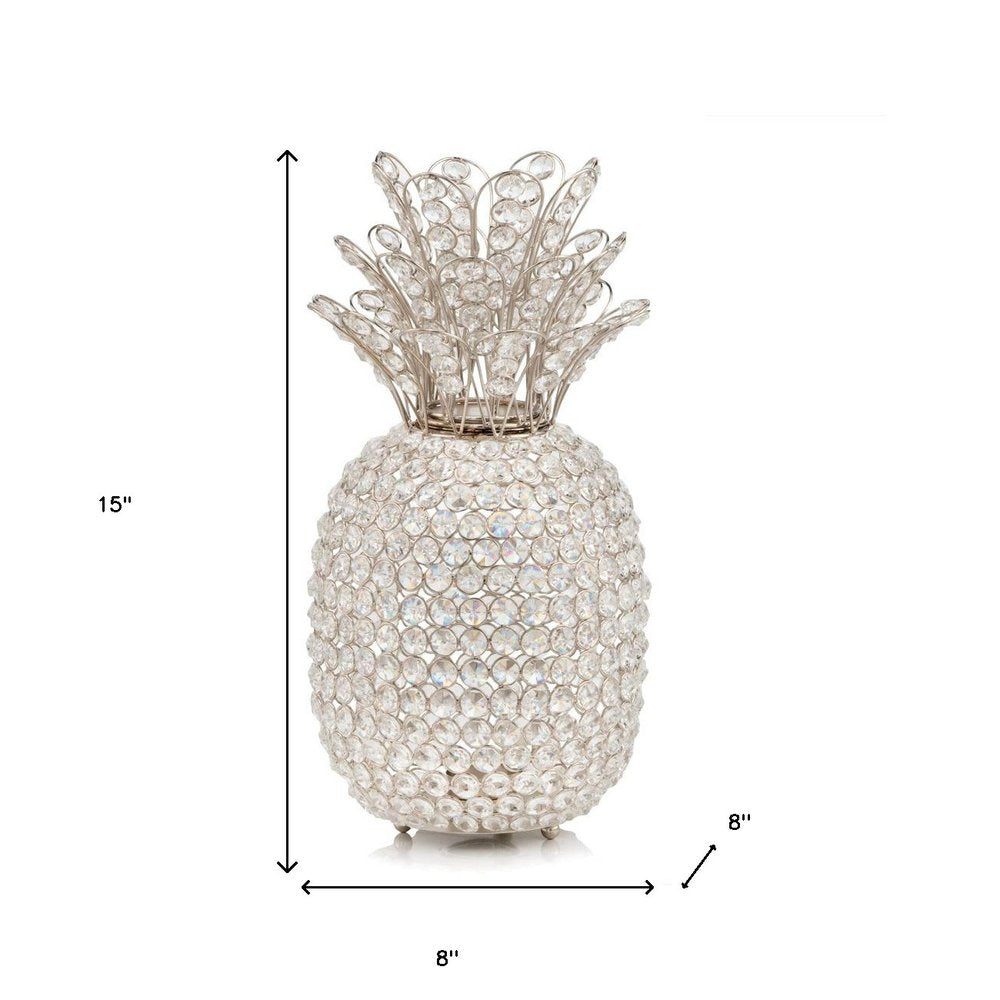 15" Silver Faux Crystal Decorative Pineapple HomeRoots