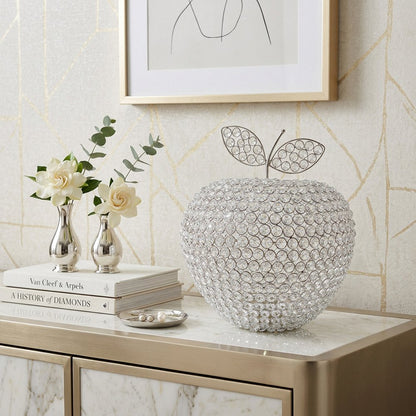 14" Silver Faux Crystal Apple Sculpture HomeRoots