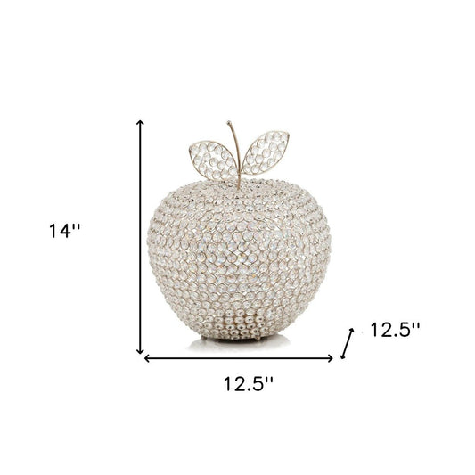 14" Silver Faux Crystal Apple Sculpture HomeRoots