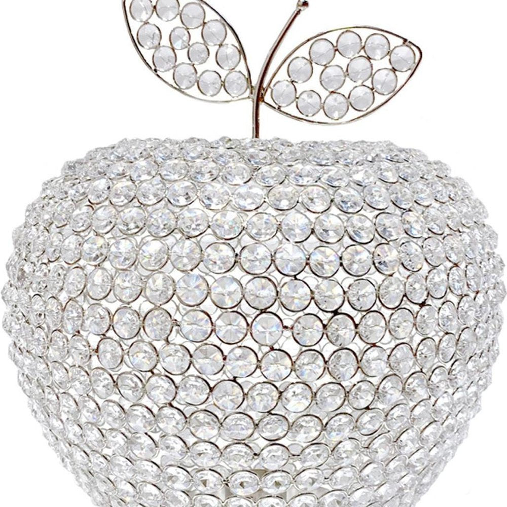 14" Silver Faux Crystal Apple Sculpture HomeRoots