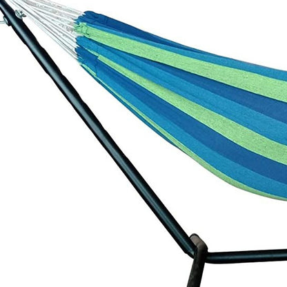 Blue And Green Stripe Two Person Hammock With Stand