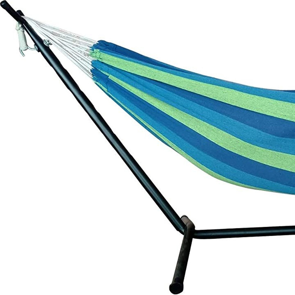 Blue And Green Stripe Two Person Hammock With Stand