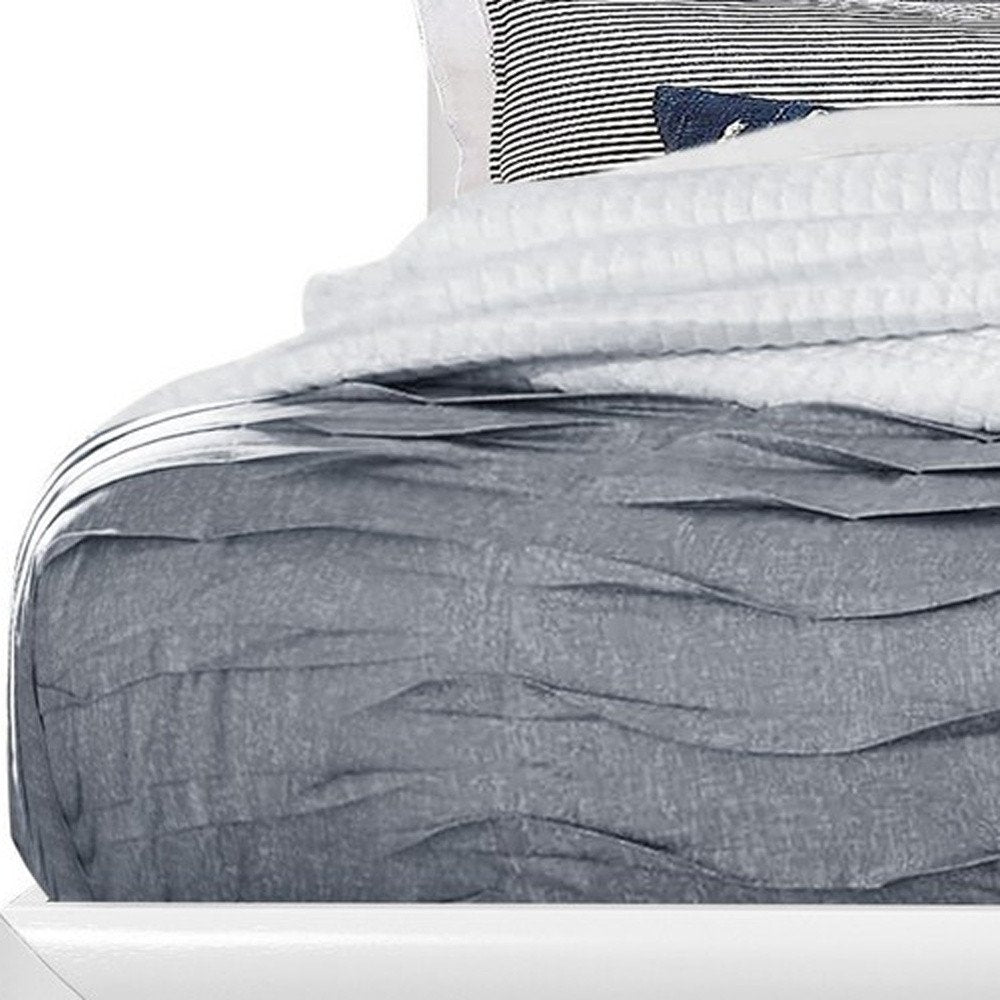 White Solid Wood Lighted Full Bed Frame With Drawers HomeRoots