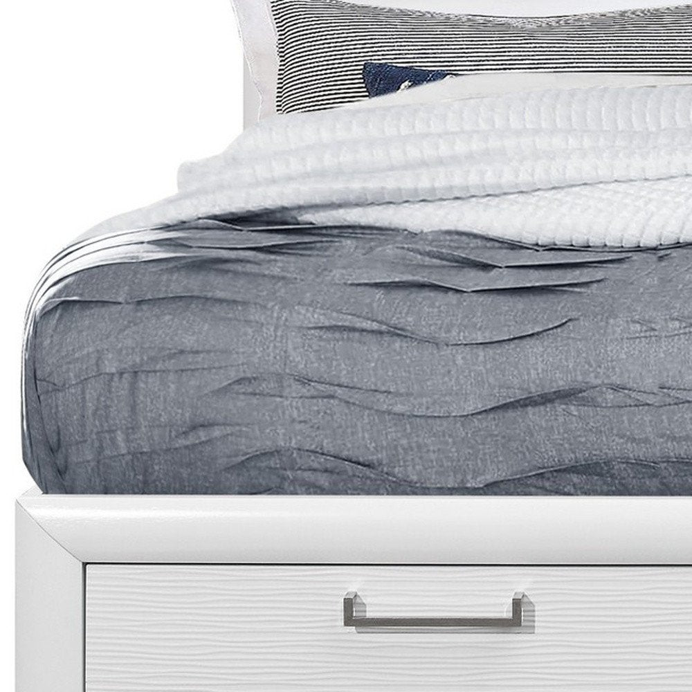 White Solid Wood Lighted Full Bed Frame With Drawers HomeRoots