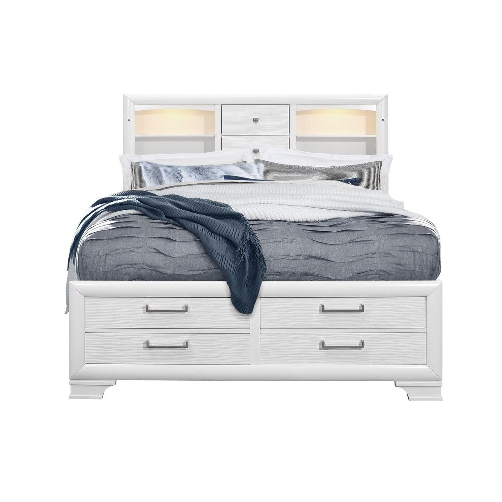 Solid Wood Queen White Eight Drawers Bed HomeRoots
