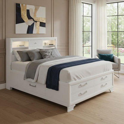 Solid Wood Queen White Eight Drawers Bed HomeRoots