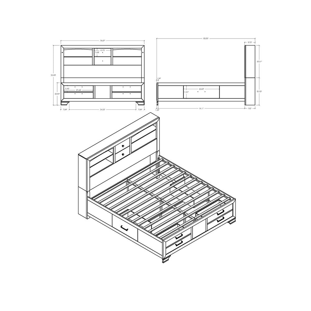 White Solid Wood Lighted King Bed Frame With Drawers — view 7