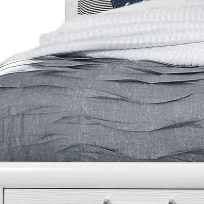 White Solid Wood Lighted King Bed Frame With Drawers HomeRoots
