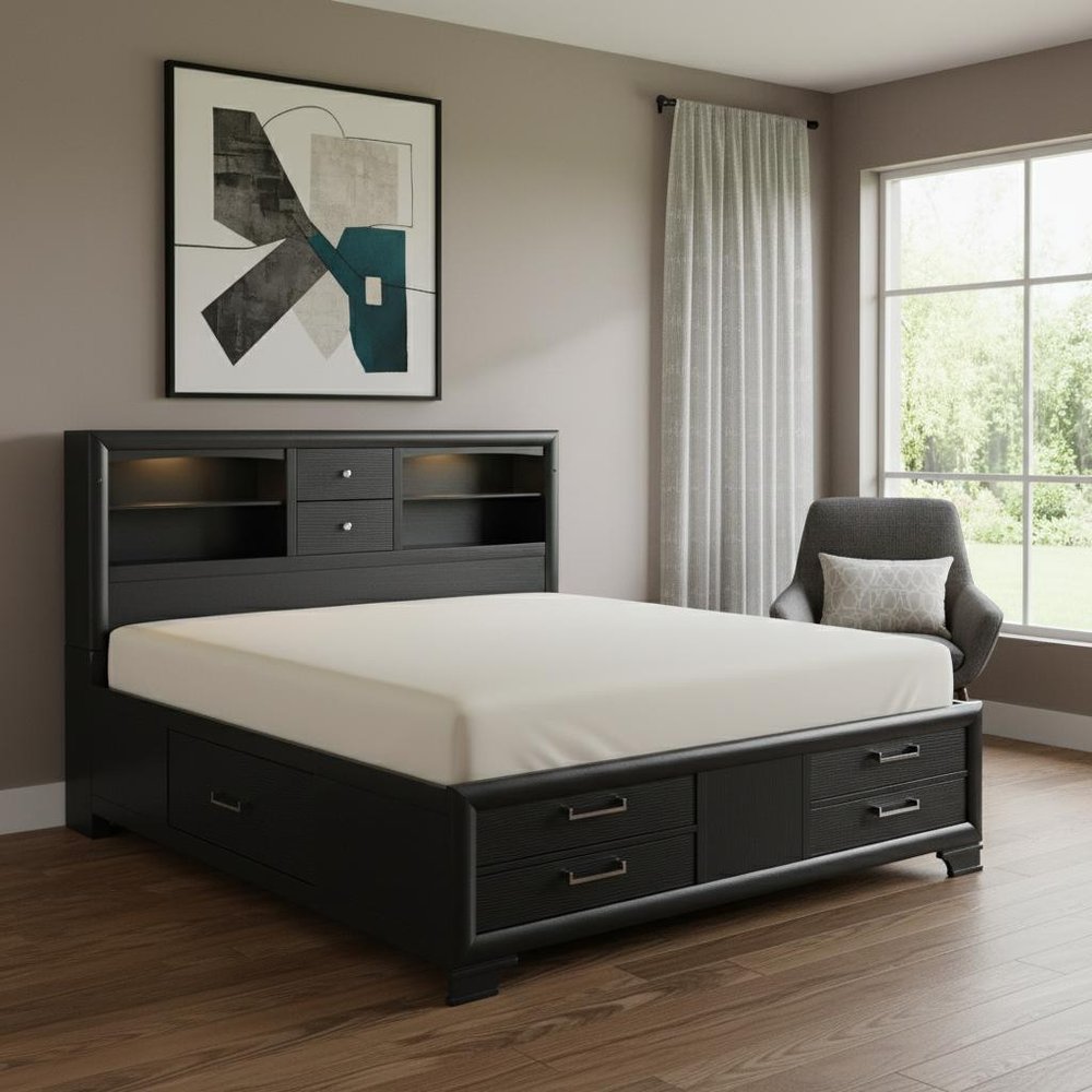 Solid Wood Full Gray Eight Drawers Bed HomeRoots