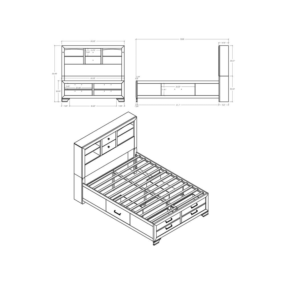 Solid Wood Queen Gray Eight Drawers Bed — view 5