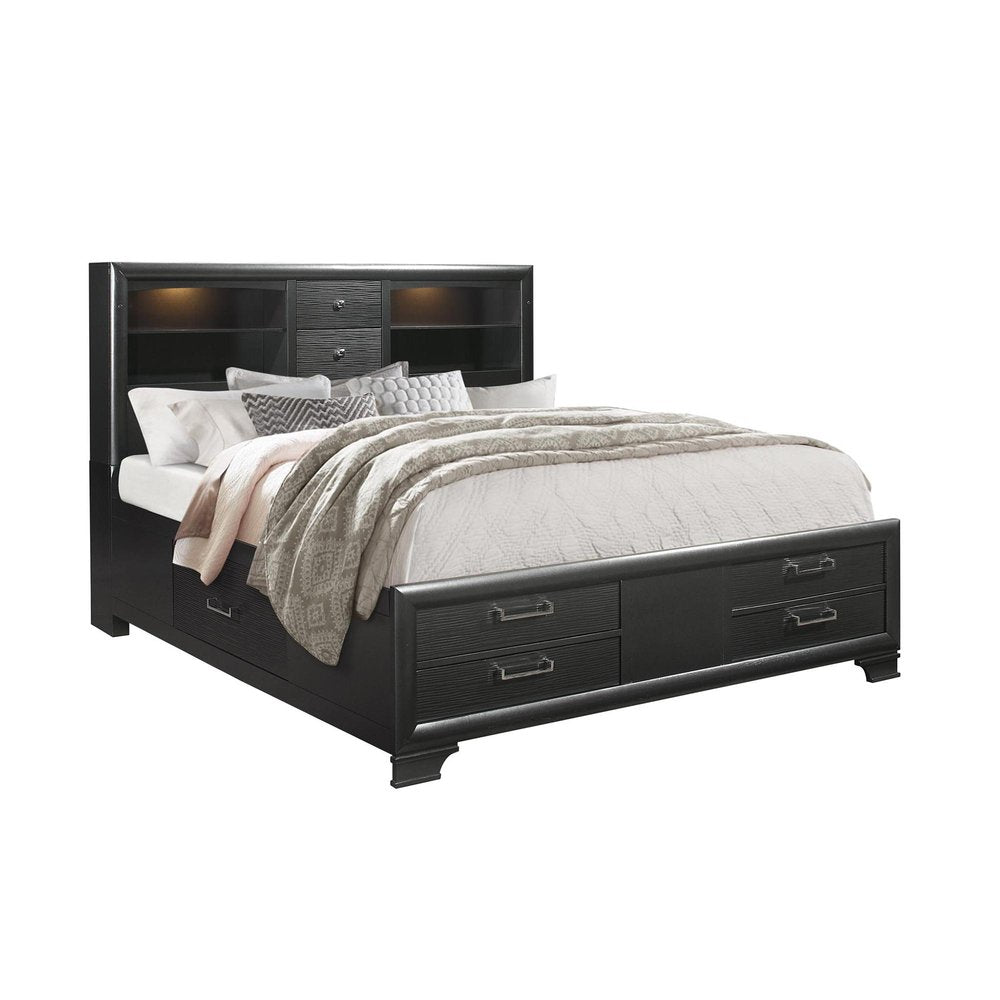 Solid Wood Queen Gray Eight Drawers Bed — view 6