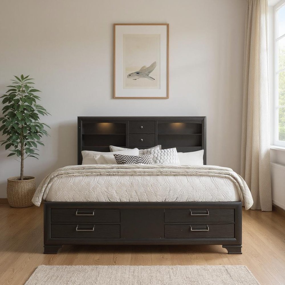 Solid Wood King Gray Eight Drawers Bed — view 6