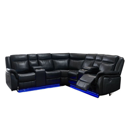 Black Polyester Blend Power Reclining L Shaped Three Piece Corner Sectional With Console HomeRoots